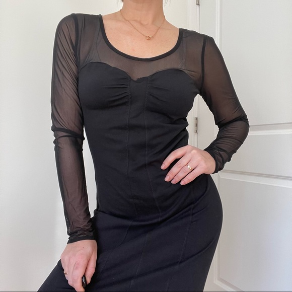H&M Bodycon Midi Dress with Sheer Sleeves - Picture 5 of 8